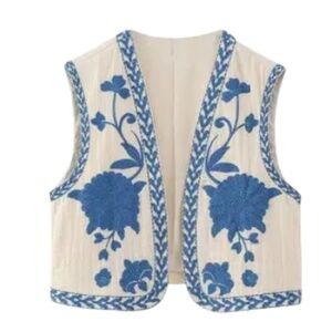Vintage Embroidered Floral Vest Open Front